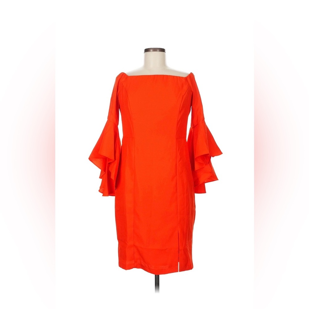 VENUS Ruffle Bell-Sleeve Orange Cocktail Dress